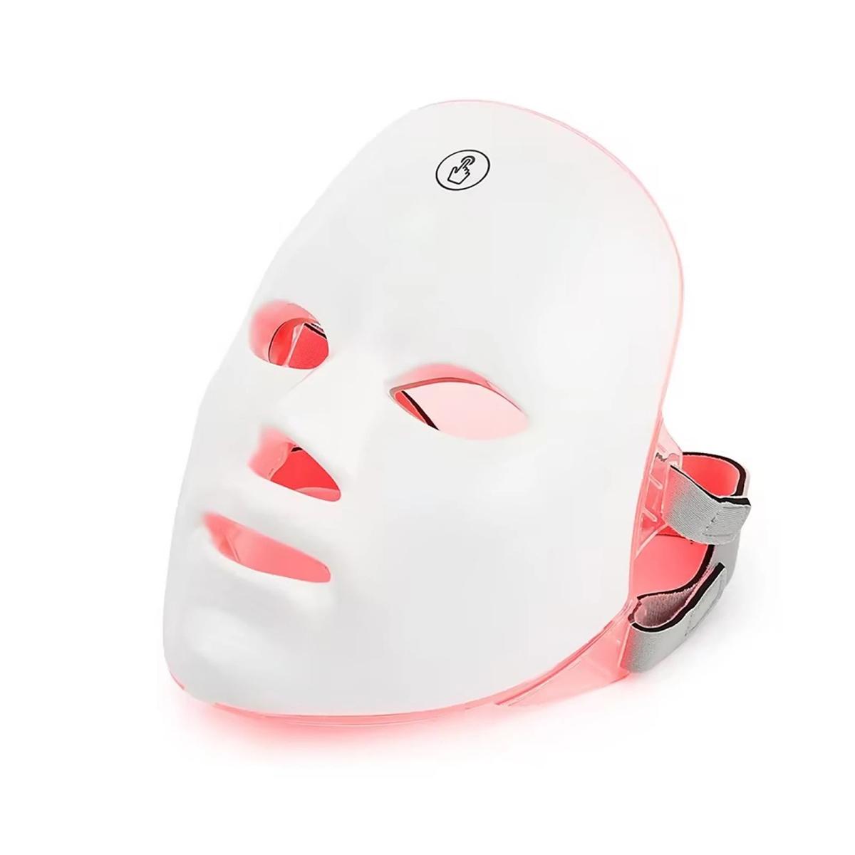 White LED face mask with red lights on a white background
