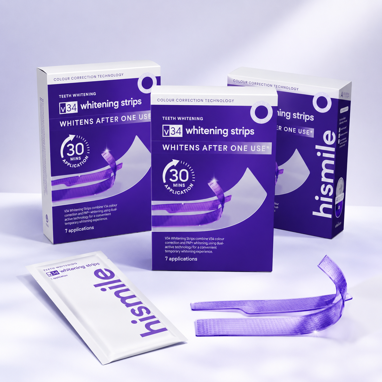 Hismile teeth whitening strips packaging on a white background