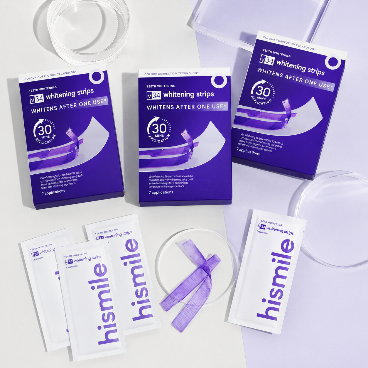 Hismile teeth whitening strips packaging on a white background